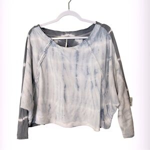 Free People Tie Dye Distressed Long Sleeve Cropped Sweatshirt